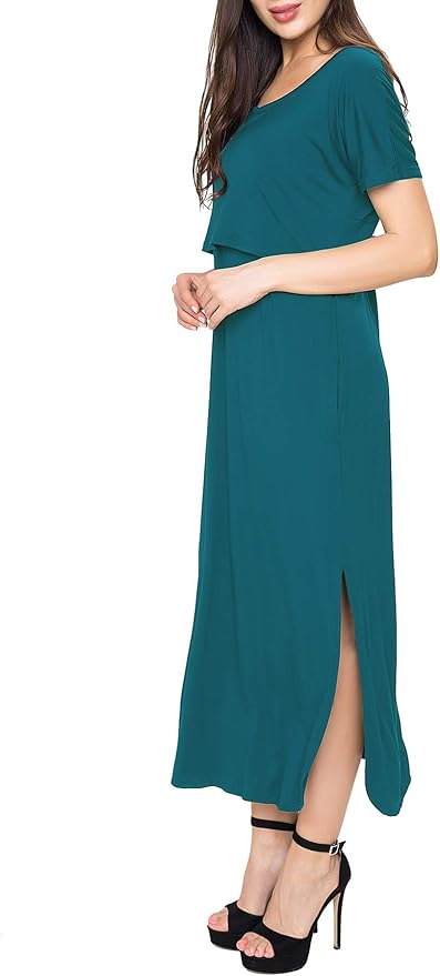 Smallshow Women's Maternity Nursing Dresses Split Long Dress for Breastfeeding