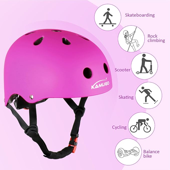 KAMUGO Kids Adjustable Helmet, with Sports Protective Gear Set Knee Elbow Wrist Pads for Toddler Age 2-8 Boys Girls, Bike Skateboard Hoverboard Scooter Rollerblading Helmet Set
