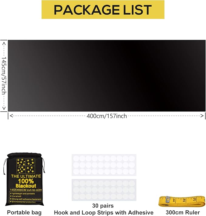 Portable Blackout Shades (157" x 57") Travel Window Blackout Curtains, 100% Blackout Material Temporary Blackout Blinds for Baby Nursery, Bedroom, Dorm Room, or Travel Use