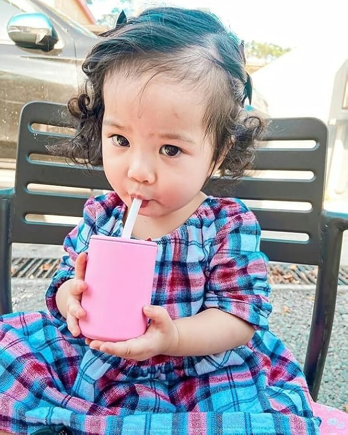 Avanchy Silicone Training Sippy Cup with Straw Lid – For Babies 6+ Months to Toddlers 1 Year Old – 8 oz Infant Water Cup for Baby Led Weaning, Gray