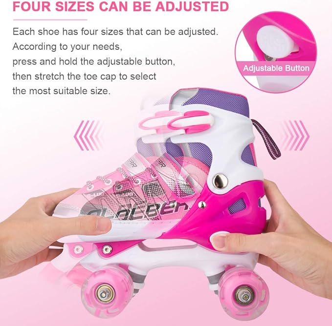 Sowume Adjustable Roller Skates for Girls and Women, All 8 Wheels of Girl's Skates Shine, Safe and Fun Illuminating for Kids