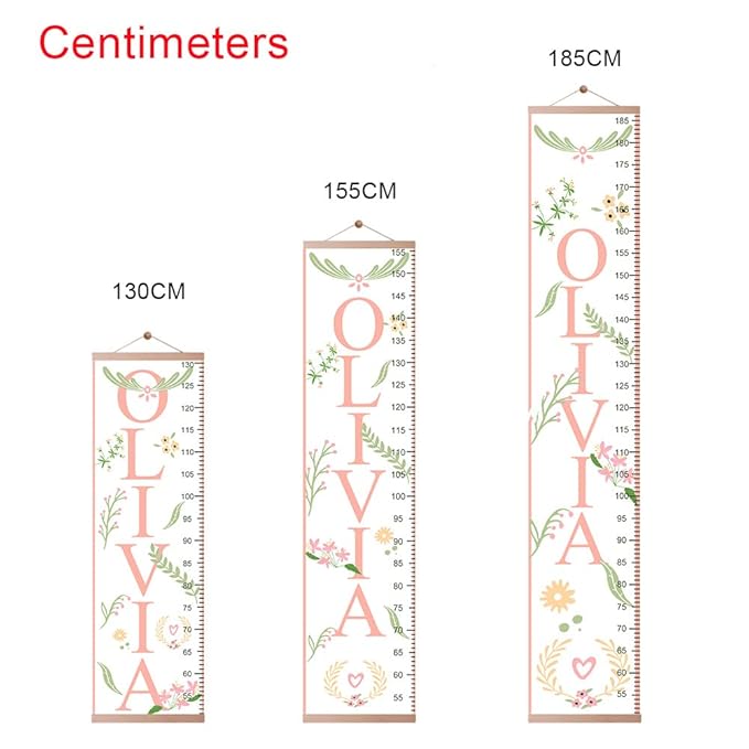 Personalized Kids Height Chart - Canvas Growth Ruler for Boys and Girls - Custom Name Banner with Removable Nursery Wall Decor - Gift for Kid’s Room Decoration