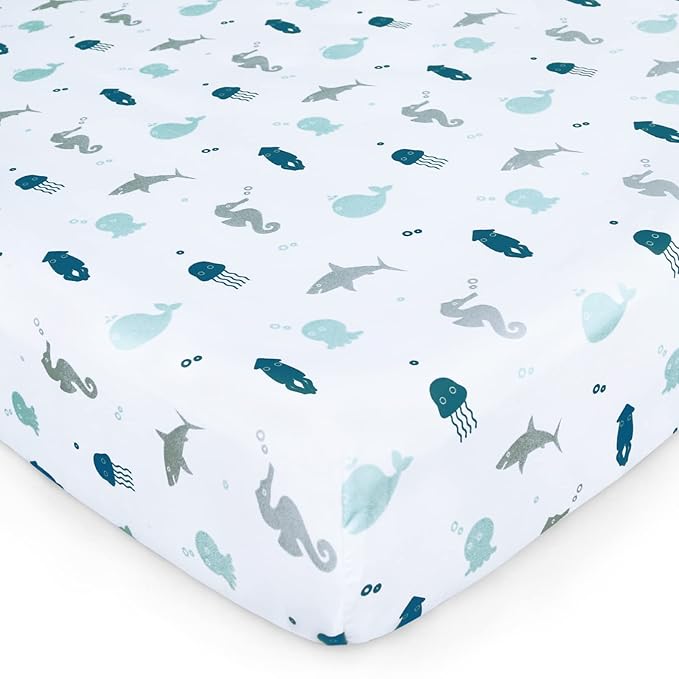 Crib Sheets for Boys or Girls 4-Pack, Fitted Crib Sheet 52'' x 28'' for Standard Crib & Toddler Mattress, Soft and Breathable Material, Baby Crib Sheets Neutral, Aqua