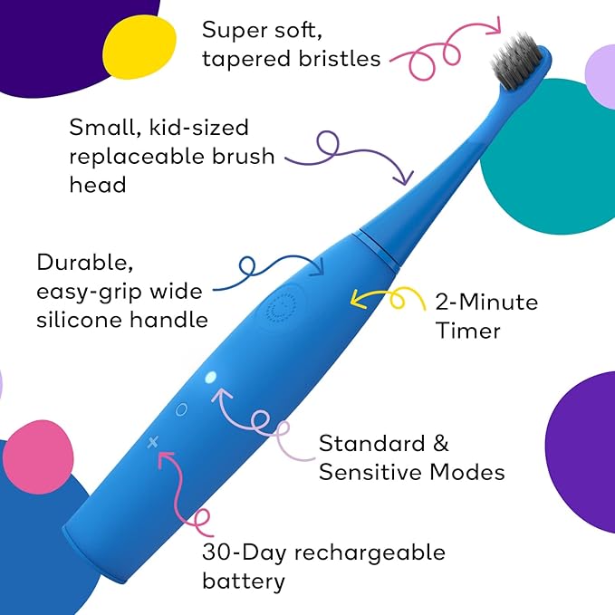 Burst Kids & Toddlers Electric Toothbrush (Blue) | Soft Bristles | Two Minute Timer | Rechargeable Battery | Easy-Grip Silicone Handle | 2 Modes for Healthy Smiles | Ages 3+