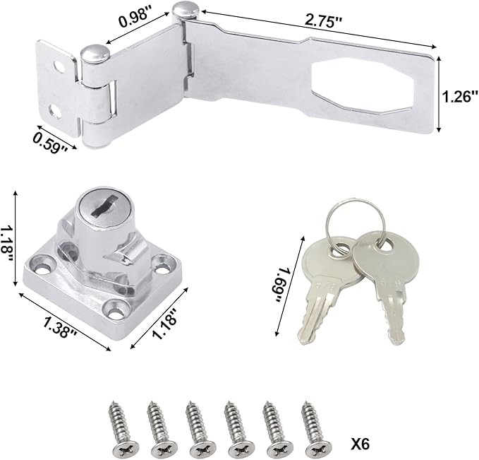 Door Lock Hasp Latchs, Collapsible Solid 304 Stainless Steel File Cabinet Lock Desk Drawer Lock, for 90 Degree and 180 Degree Drawers, Dabinets, Doors, Flip Barn Door (Individual Key)