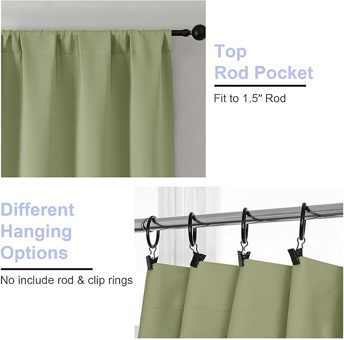 Simplebrand Ava Sage Green Blackout Curtains for Bedroom 90 Inches Long 2 Panels Set, Solid Privacy Energy Saving Living Room Window Treatment Curtains Blackout Drapes, W50 x L90 Inch, Sage Green