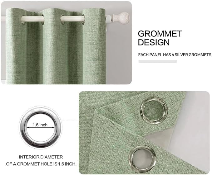 MIULEE Linen Blackout Curtains and Drapes 100% Room Darken Thermal Insulated Grommet Window Panels with Coating 2 PCs W 42 x L 63 inches Sage Green