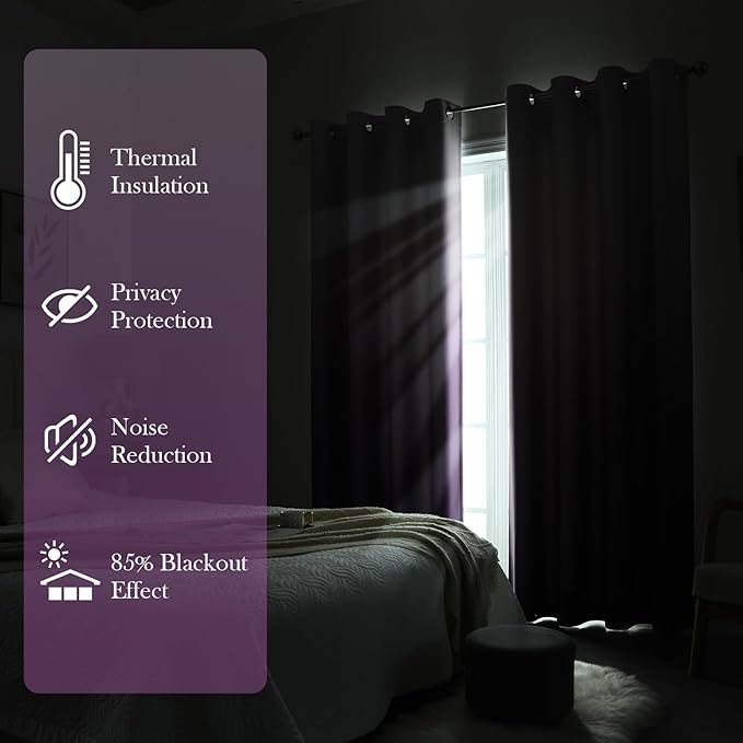 HOMEIDEAS Purple Ombre Blackout Curtains 52 X 84 Inch Length Gradient Room Darkening Thermal Insulated Energy Saving Grommet 2 Panels Window Drapes for Living Room, Bedroom