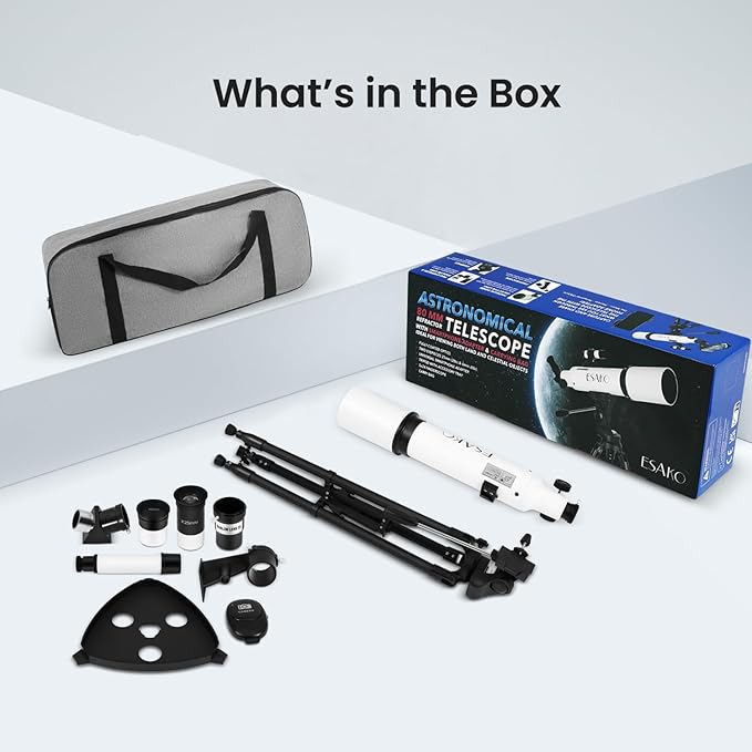 ESAKO Telescope for Adults & Kids, Astronomical Portable 80mm Aperture Beginners Telescope with Phone Adapter, Wireless Remote & Carry Bag