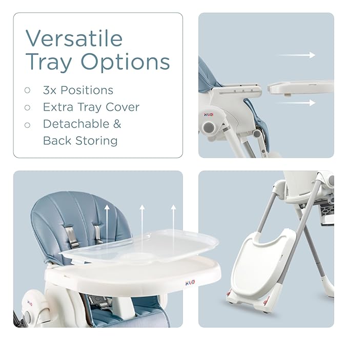 KÜB 3-in-1 Foldable Baby High Chair (Blue) | Multifunctional Infant High Chairs for Babies and Toddlers | Removable Seat & Tray for Easy Clean | 7 Height & 4 Recline Adjustable | 2 Locking Wheels