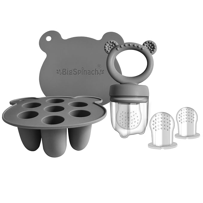 Silicone Baby Food Freezer Tray with Teething Popsicle Molds - Baby Fruit Feeder and Breastmilk Teether Combo