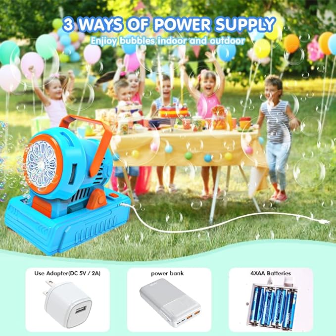 Automatic Bubble Machine 10 Holes Bubble Blower 20000+ Big Bubbles Per Minute Bubbles for Kids Portable Bubble Maker Operated by USB or Batteries for Outdoor Birthday Gifts Wedding Easter Party Favor
