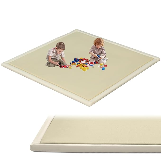 SUNYRISY Baby Play Mat for Floor 80 x 80in, 1.4in Thick Memory Foam Padded Play Mats Baby Rug, Soft Velvet Infants Toddler Kids Crawling Mat for Nursery, Non-Slip Bottom, Beige
