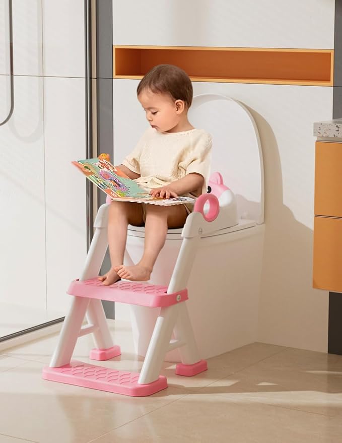 Potty Training Seat, Toddler Toilet Seat With Steps, 2 In 1 Toddler Potty Training Toilet With Splash Guard, Anti-Slip Step Stool Soft Mat, Adjust High Potty Seats For Toddlers Kids Boys Girls