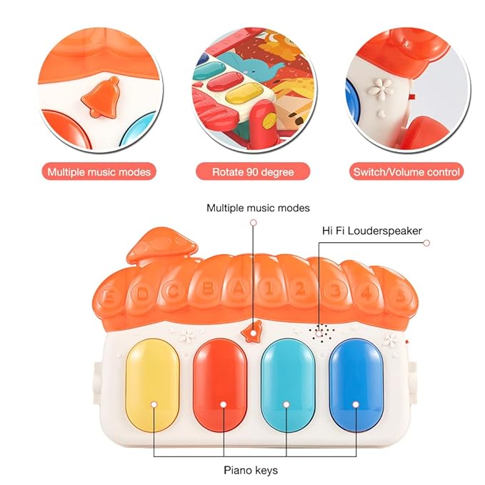 Musical Baby Gyms Play Mats Musical Activity Mat Piano Baby Play Gym Tummy Time Padded Mat for Baby Newborn Toddler Infants (Red)