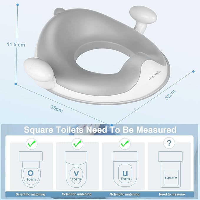 ANGELBLISS Baby Potty Training Toilet Seat with Soft Cushion Handles, Haute Collection, Double Anti-Slip Design and Splash Guard for Boys and Girls (Grey)