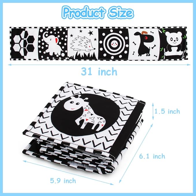 Cawgug Black and White High Contrast Baby Toys for Newborn Brain Development Tummy Time Soft Book Babies 0-3 6-12 Months Montessori Learning Activities Infant and Sensory Visual Stimulation Toys