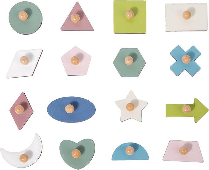 Adena Montessori Wooden Shape Peg 16 Piece Puzzle for Toddlers 2-4,Montessori Colorful Shapes Sorter Board,Geometric Color Matching Toys for Girls Boys 18-24 Months,Baby & Toddler Eearly Learning Gift