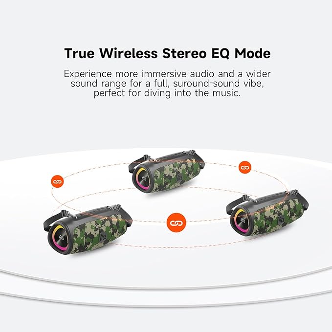 Portable Bluetooth Speaker 60W RMS,90W Peak Loud Subwoofer Wireless Stereo with HD Sound,8H Playtime IPX7 Waterproof for Party cmaping Beach (CAMO-60W RMS/90W Peak)