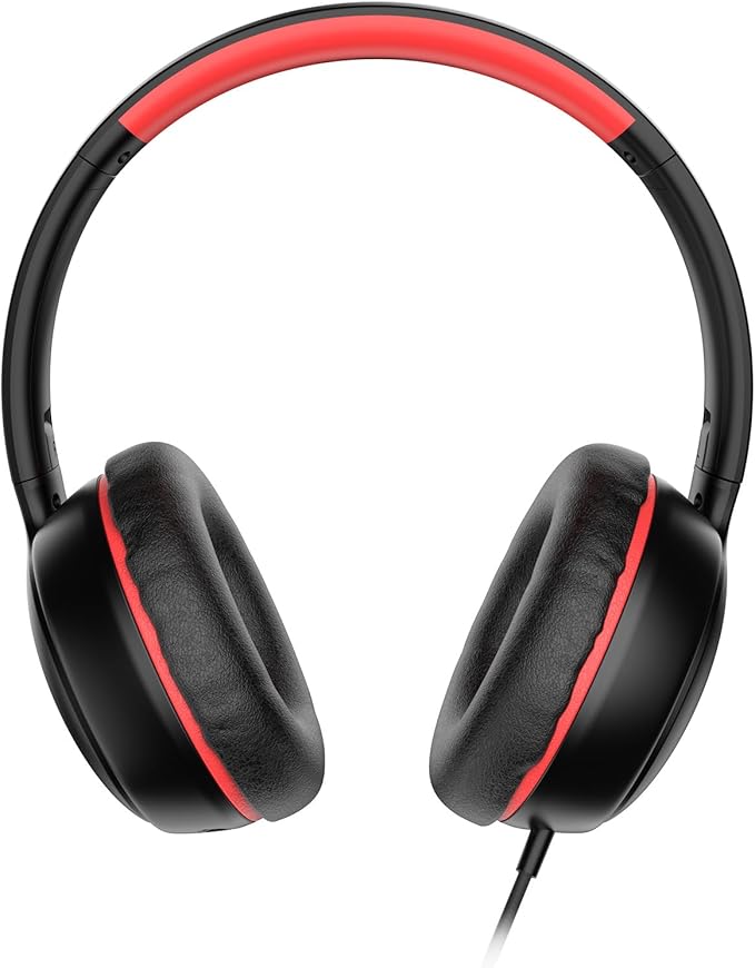 Kids Headphones Wired with Microphone, Over Ear 85/94dB Volume Limited Headphones with Share Port, Stereo Sound Foldable Headset for Teens/Boys/Girls-Black Red