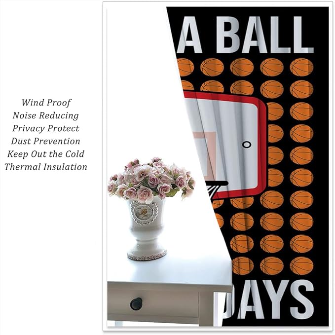 Basketball Blackout Curtains for Boy Girl Room Darkening Decor,Sports Themed Hoop and Many Basketballs Bedroom Living Room Home Rod Pocket Thermal Insulated Window Curtain/Drapes Panel,42x63 Inch…