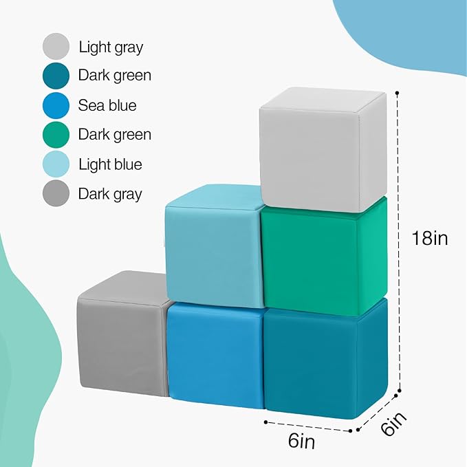 Foam Building Toys for Toddlers: 6-Pieces Waterproof PU Leather Soft Foam Blocks - Colorful Large Stacking Blocks - Early Learning Construction Toys Play Set for Kids Indoor Birthday Gift (Modern)