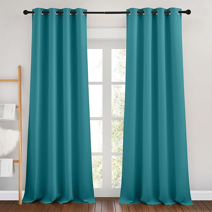NICETOWN Peacock Teal Blackout Curtains & Drapes - Thermal Insulated Grommet Blackout Light Blocking Room Darkening Window Treatments for Bedroom/Living Room (2 Panels, W46 x L90)