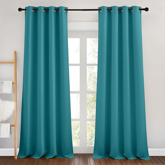 NICETOWN Peacock Teal Blackout Curtains for Living Room, Grommet Thermal Insulated Window Drapes Room Divider Blinds Sound Reducing for Living Room, W46 x L102, 2 Pieces