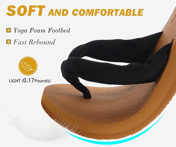 KuaiLu Flip Flops for Women with Arch Support Yoga Mat Comfortable Summer Beach Walking Thong Cushion Sandals Slip On Indoor Outdoor