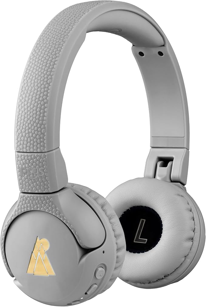 POGS Kids Bluetooth Wireless Headphones | The Gecko 2 | Foldable, Durable Headphones for Kids 3+ | Volume Limited 85 dB, Microphone | On-Ear | Wireless Music-Sharing Function (rGrey)