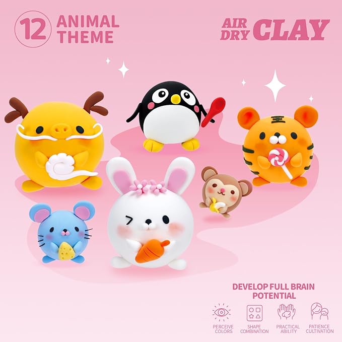 Air Dry Clay Kits - Modeling Clay for Kids, Ultra Light & Soft, Safe & Non-Toxic, DIY Airdryclay Kit with Sculpting Tools and Tutorials, Creatible Art Crafts Toys Gifts for Boys Girls