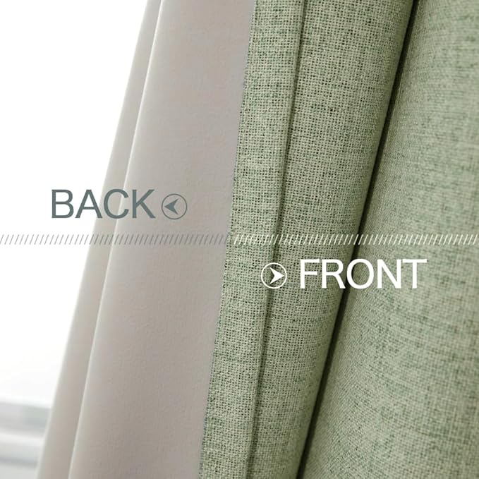 MIULEE Linen Texture Curtains for Bedroom Solid 100% Blackout Thermal Insulated Sage Green Curtains Grommet Room Darkening Drapes for Living Room Nursery 52x120 Inch (2 Panels)