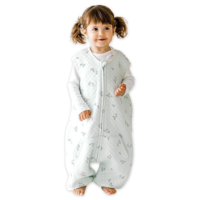 Tealbee Dreamsuit: Toddler Sleep Sack with Feet 3T 4T - 0.8 TOG Lightweight Baby Wearable Blanket for Walkers - Rayon made from Bamboo, Organic Cotton Sleeping Bag - Croissant
