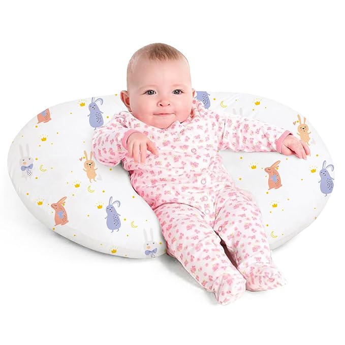 Little Grape Land Nursing Pillow for Infants, Breastfeeding Pillows, Baby Support Pillow for Nursing, Bottle Feeding, Tummy Time with Machine Washable Cover & Breathable Filling (Rabbit)