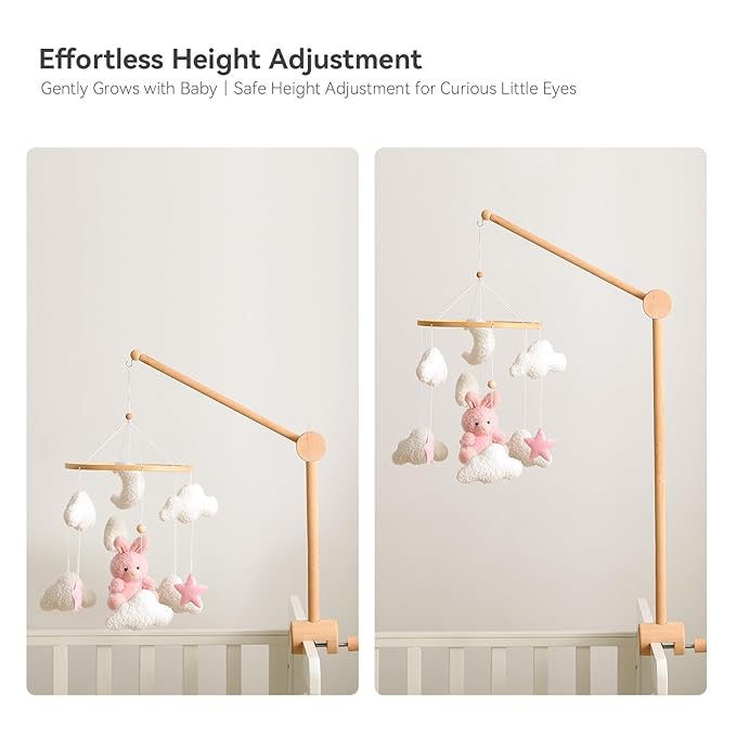 HI BABY MONMENT Crib Mobile Arm - Baby Mobile Hanger with 360° Vertical Adjustment, Stabilizing Attachment for Added Safety, Mobile Arm for Crib, Sturdy & Secure Design for Nursery Mobile