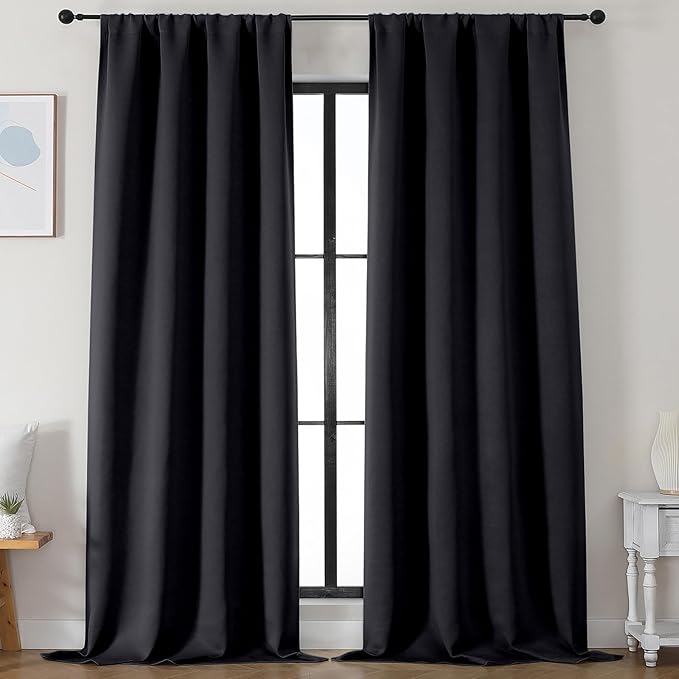Simplebrand Ava Halloween Black Blackout Curtains for Bedroom 96 Inches Long 2 Panels, Solid Thermal Insulated, Energy Saving Living Room Window Treatment Curtains Blackout Drapes, W50 x L96 Inch
