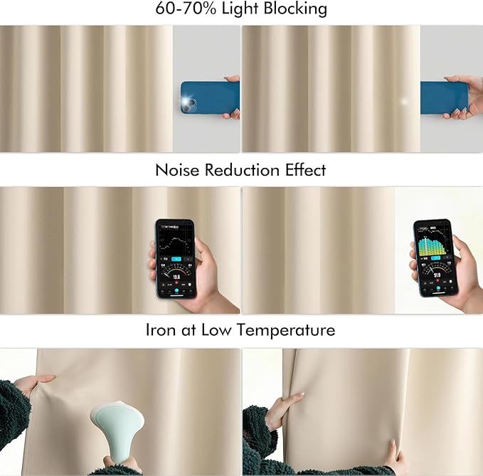 MIULEE Back Tab Cream Beige Curtains 102 Inch Long 2 Panels Set for Living Room Bedroom, Ivory Rod Pocket/Pinch Pleated Light Blocking Thermal Insulated Room Darkening Floor to Ceiling Blackout Drapes