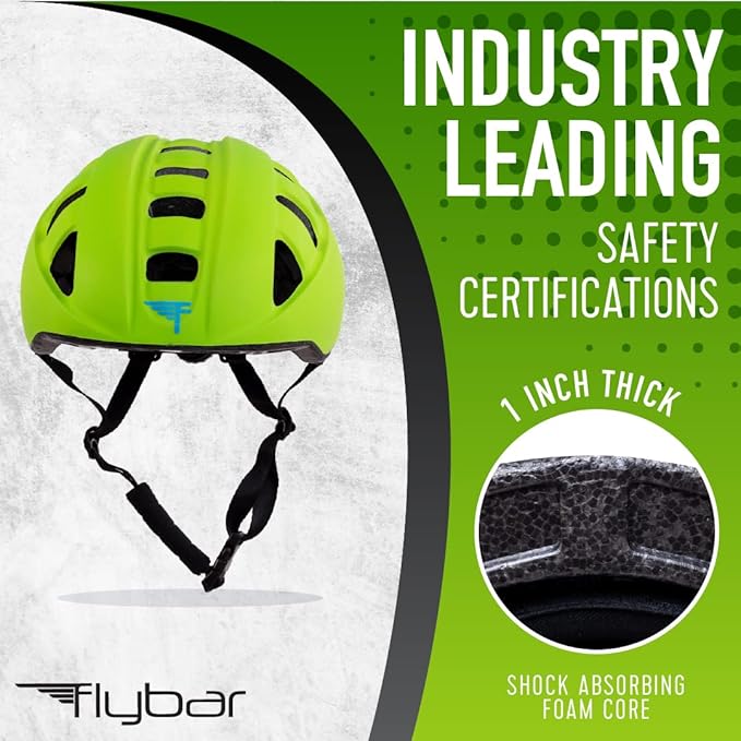 Flybar Kids Bike Helmet - Dual Certified Adjustable Dial, Lightweight Skateboard Helmet, Roller Skating, Pogo, Electric Scooter, Snowboard, Youth and Toddler Helmet, Boys & Girls 3-14