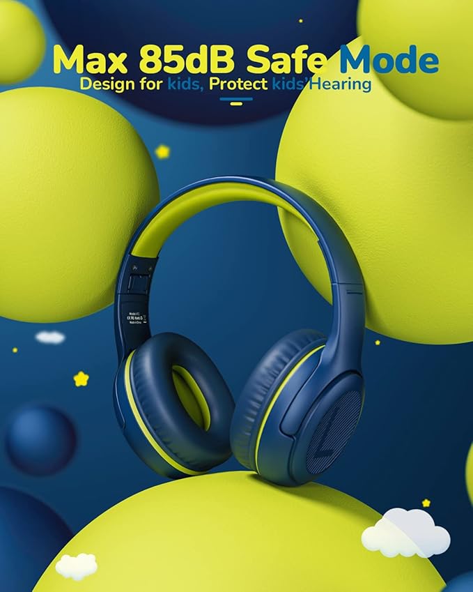 Kids Headphones Wired Toddler Headphones with Microphone, Over-Ear Headphones, 85/94dB Volume-Limiting, 3.5mm Jack, Foldable On-Ear Design (Bluegreen+Pink)