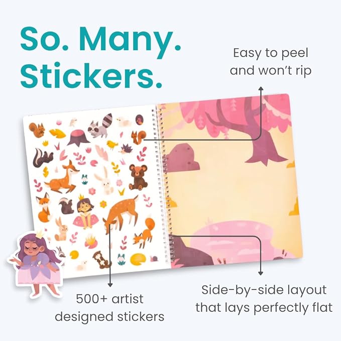 Princess Sticker Book Activity for Kids, World of Princesses by Cupkin, Toddler Airplane Travel Essentials, 500+ Stickers for Kids 12 Scenes + Coloring Book Pages, Girly Kid Gift, Crafts Ages 2-8