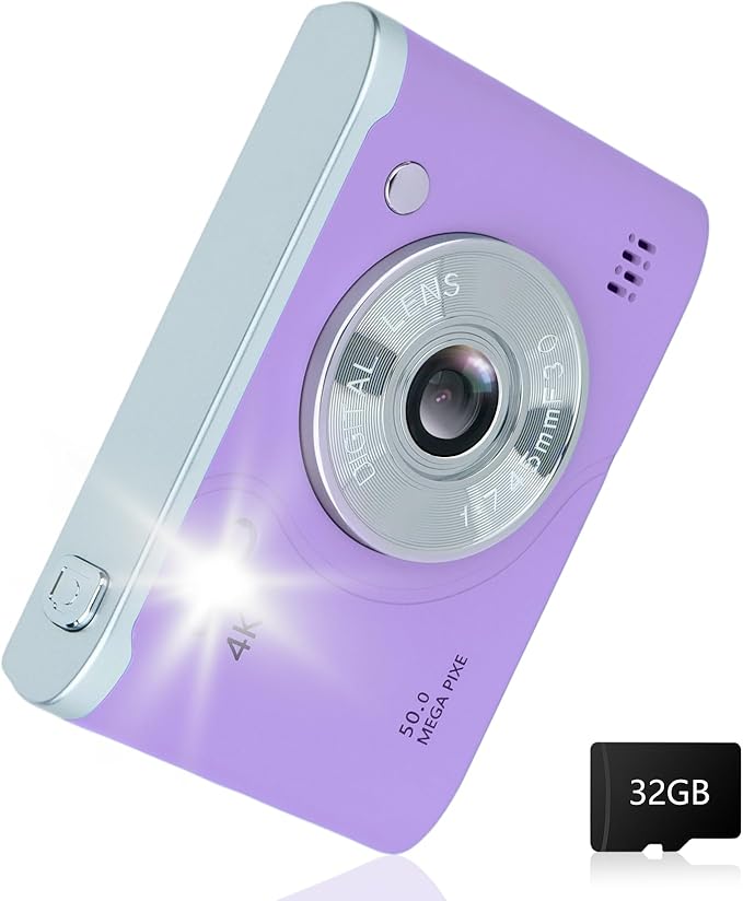 Digital Camera FHD 1080P Video & 8X Digital Zoom - Compact Point and Shoot Digital Camera with 2.4" Screen, 800mAh Rechargeable Battery Portable Small Camera for Kids Teens Girls Boys(Purple)