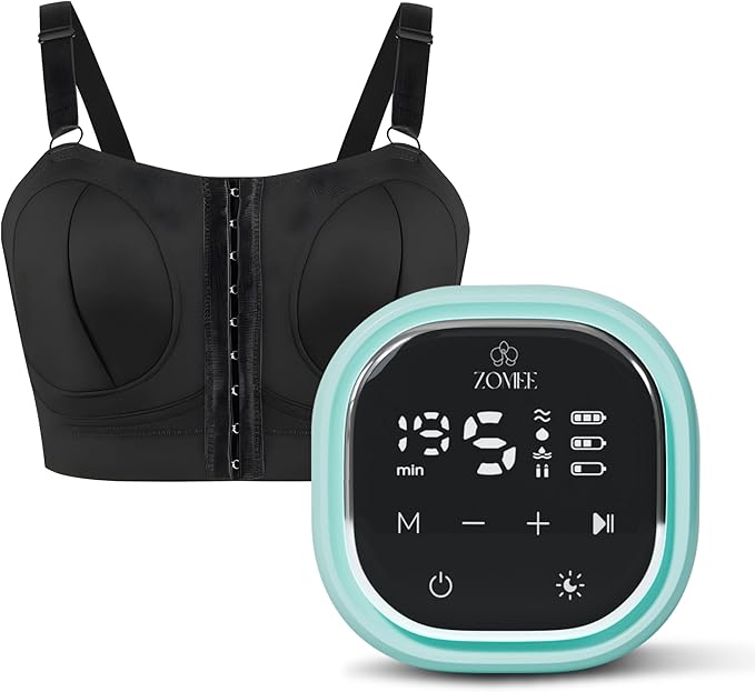 Zomee Z2 Double Electric Breast Pump - Shabbat Mode Edition - Portable, Hands Free Pumping Hospital Grade Wearable Breast Pump Including; Black Bamboo Pumping Bra (Medium)