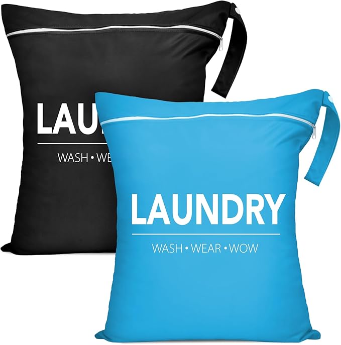 Sylfairy 2 Pcs Large Travel Laundry Bags, Waterproof Wet Dry Bags, Washable Dirty Clothes Bags for Gym, Swimming, Yoga