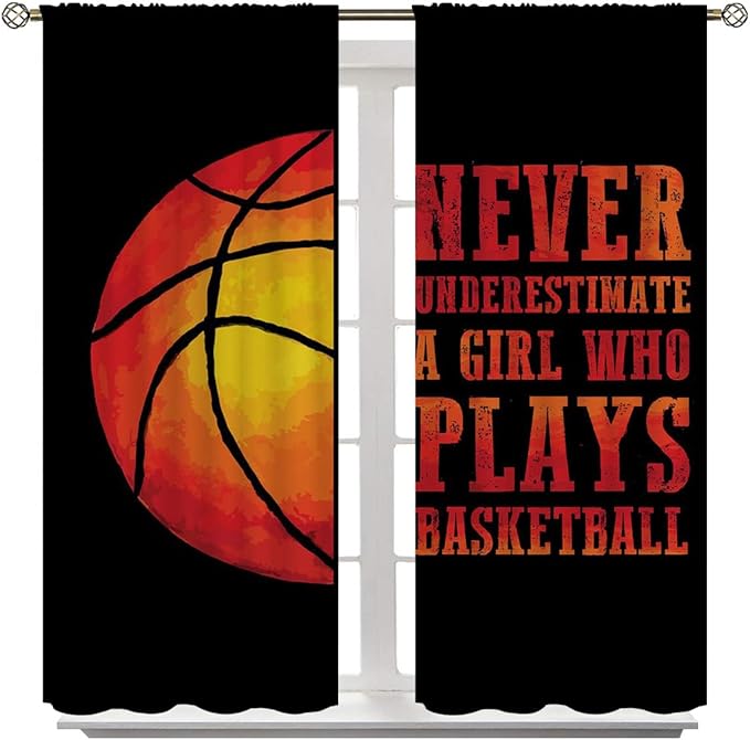 Red Basketball Blackout Curtains for Boy Girl Room Darkening Decor,Sport Theme and Motto Dark Background Bedroom Living Room Home Rod Pocket Thermal Insulated Window Curtain/Drapes Panel,42x63 Inch…