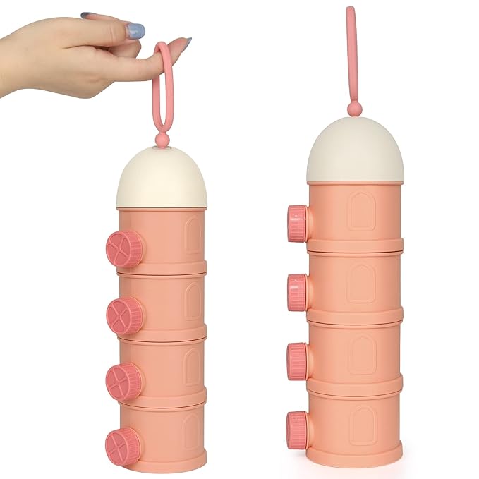 Accmor Formula Dispenser On The Go, 4 Layers Stackable Formula Container to Go, Non-Spill Portable Milk Powder Baby & Kids Snack Container, Pink