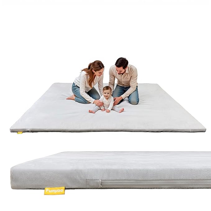 79" ×71" Padded Baby Play Mat for Floor, 1.2" Thick Memory Foam Mat with Machine Washable Cover, Soft Tummy Time Crawling Playmat with Non-Slip Bottom, Fits 79" x71" Playpens