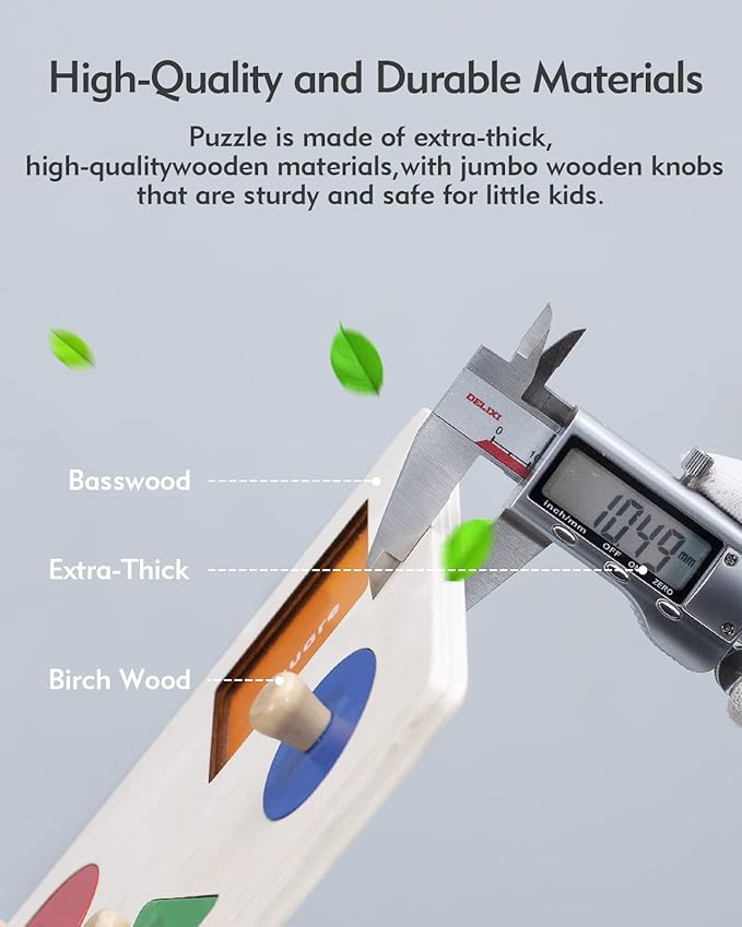 Boby Shape Color Puzzle for Toddlers 1-3, Montessori Learning Toys for 1 + Year Old Girl, Jumbo Knob Wooden Pegged Chunky Shapes Puzzles for Kids Ages 3, Baby Educational Toys 12-18-24 Months Boys