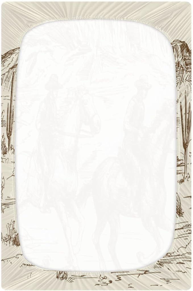 Western Desert Cowboy Crib Sheets for Boys and Girls, Fitted Baby Crib Sheets Soft and Breathable Mini Crib Sheets 39 X 27 Inches