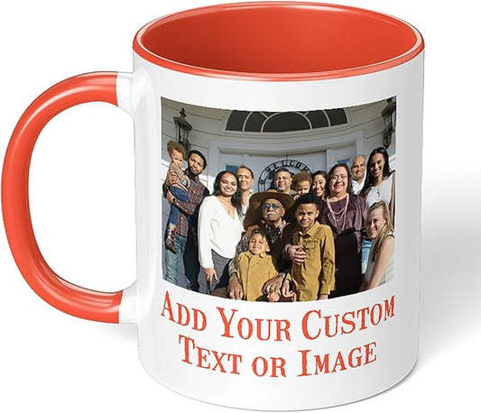 Personalized Coffee Mug, Custom Photo Text 11 Oz Ceramic Mug, Customized Picture Name Tea Cup, Unique Gift Idea, Taza Cafe Personalizadas Fotos, Cute Custom Gifts Mom Women Men, Mother's Day, Orange