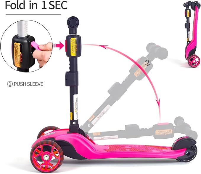 GLAMUP Kids Scooter, 2-in-1 Folding Kick Scooters, Adjustable Height, Safety Lock, 3 Wheel Kick Scooter for Boys and Girls Ages 3-14